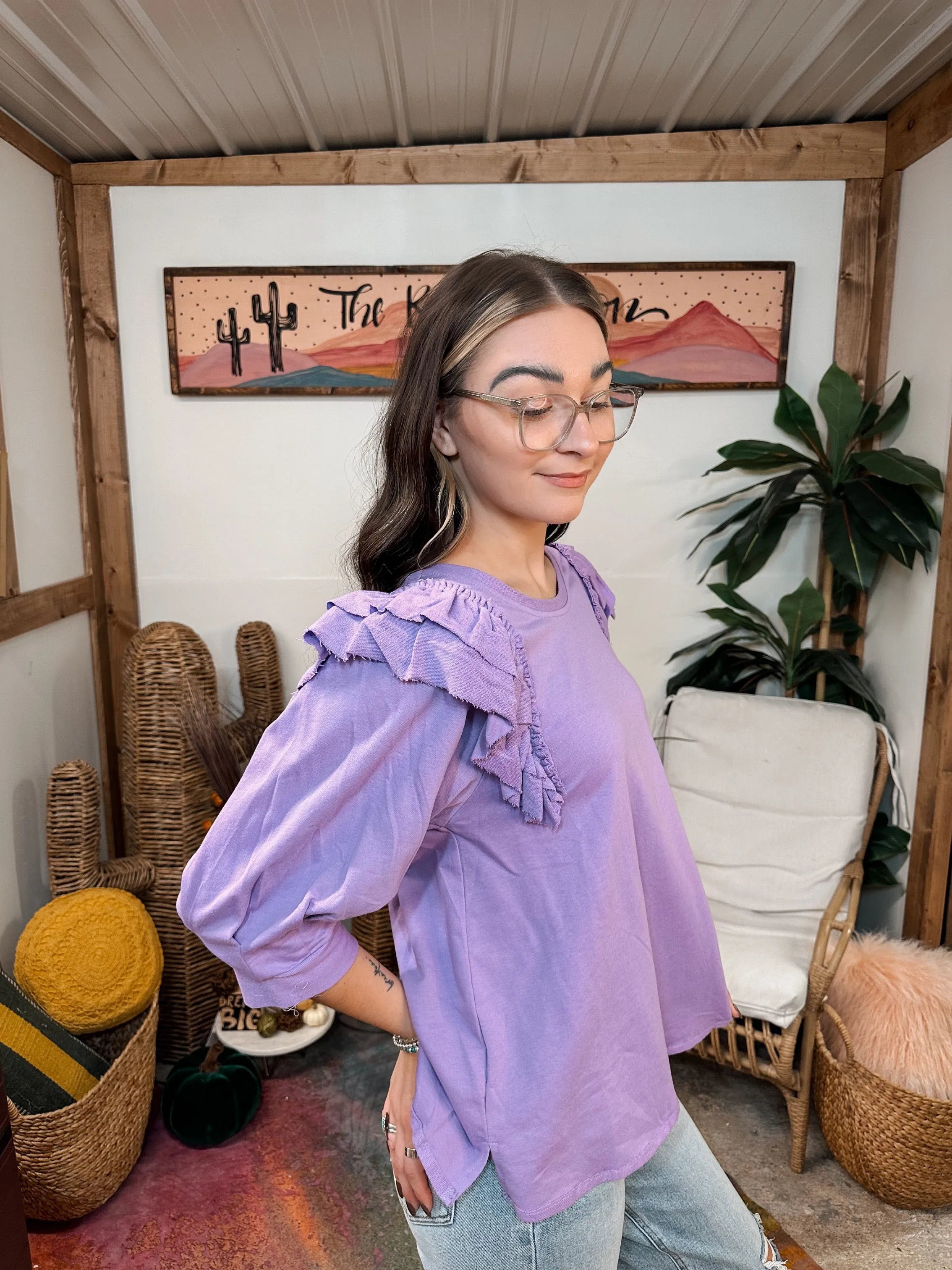 Lavender Flutter Sleeve Pullover