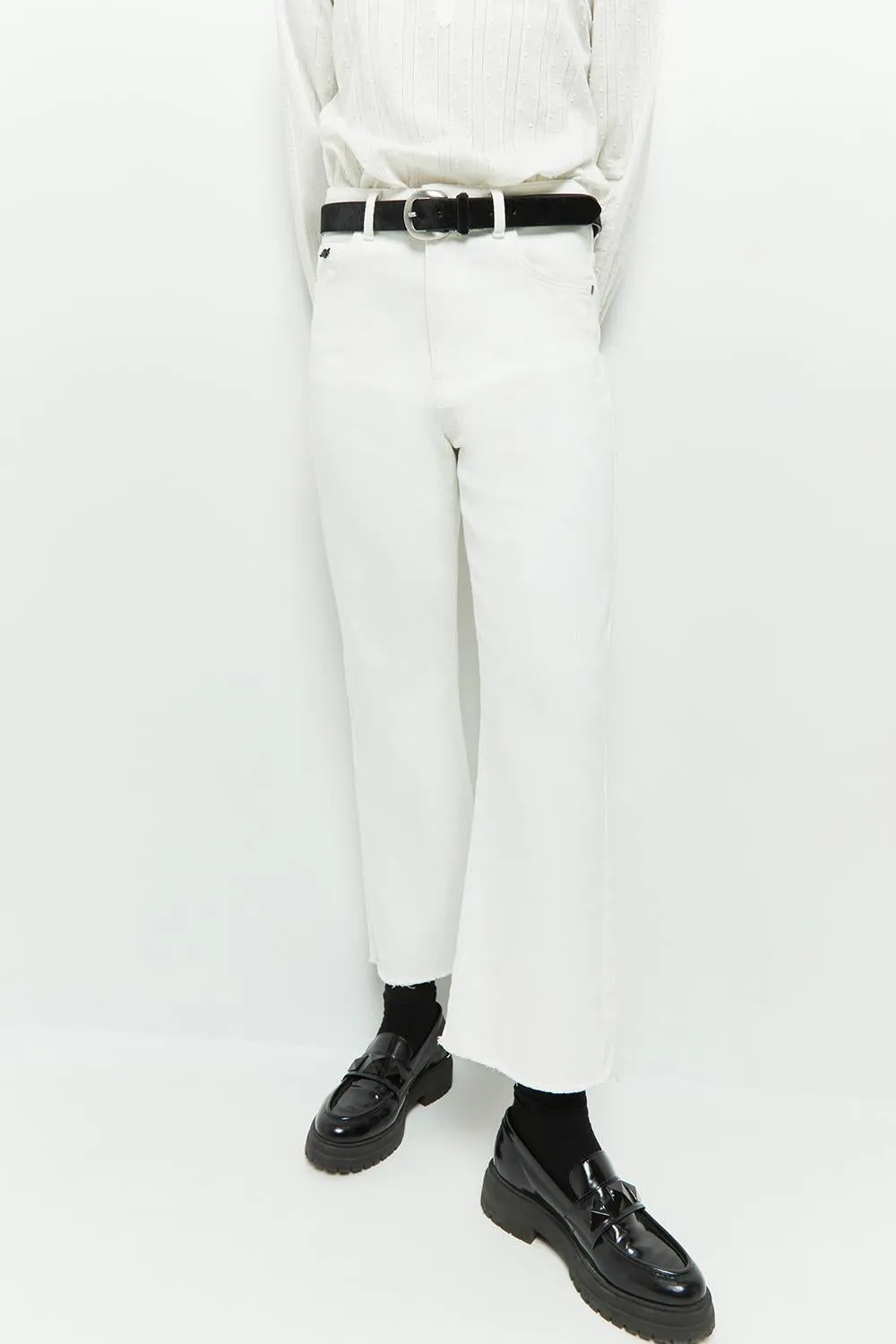 LE KARLIE - Jean bootcut blanc 7/8ème