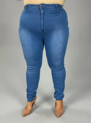 LEG-70 {Watch And Learn} Medium Blue Denim Skinny Jeans EXTENDED PLUS 3X 4X