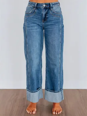 Leisure Plain Straight Leg Jeans for Women