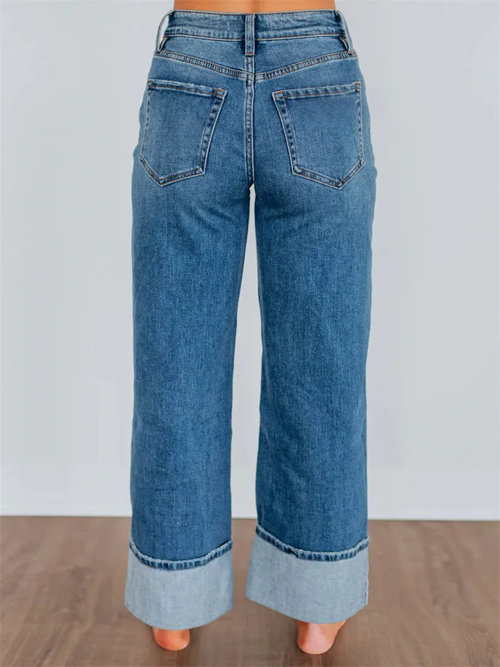 Leisure Plain Straight Leg Jeans for Women