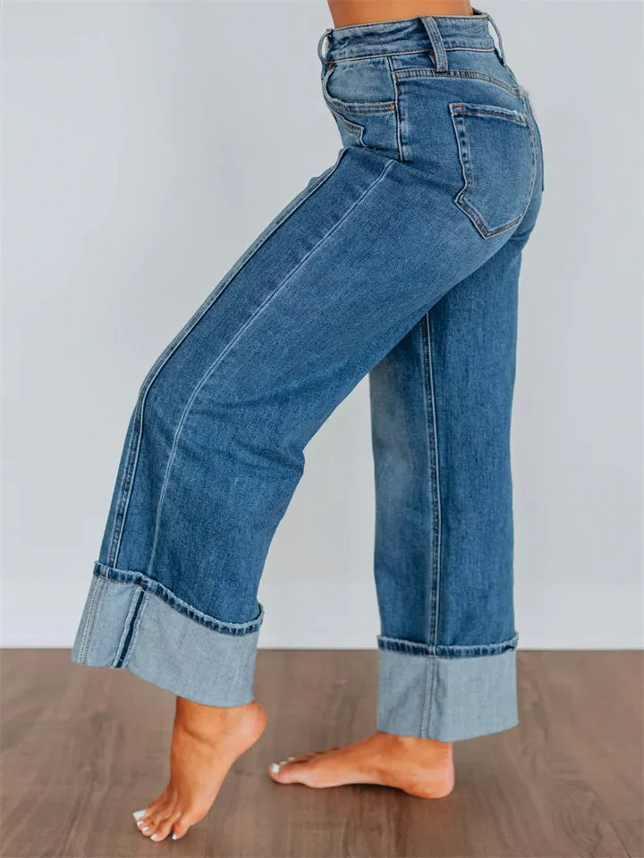 Leisure Plain Straight Leg Jeans for Women