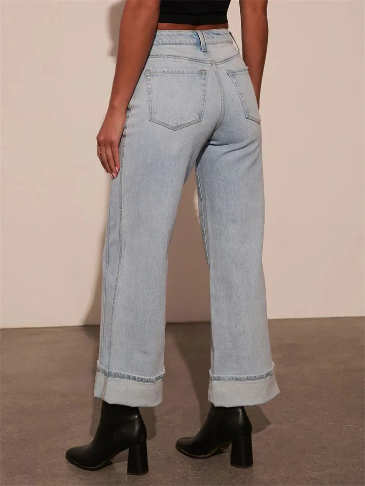 Leisure Plain Straight Leg Jeans for Women