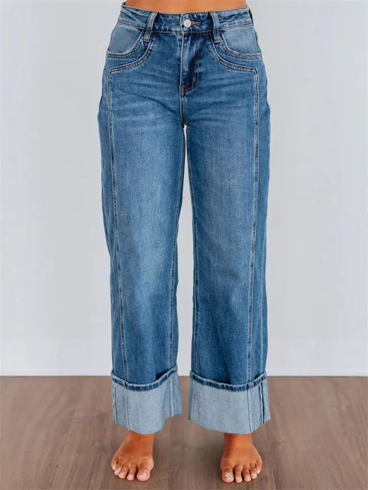 Leisure Plain Straight Leg Jeans for Women