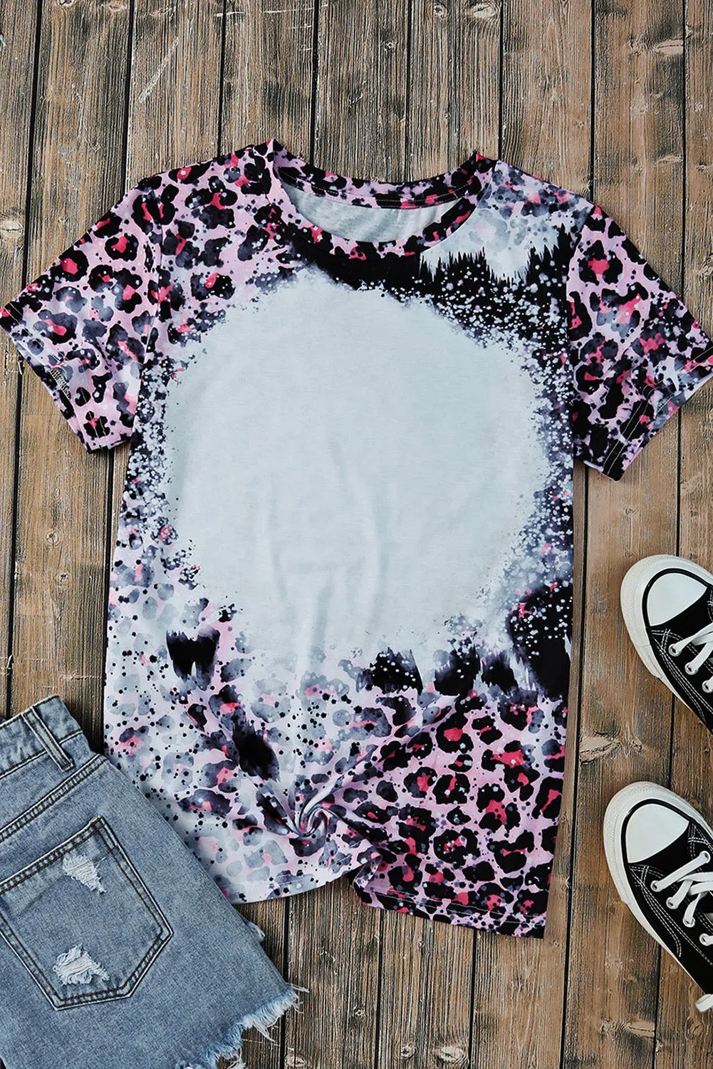Leopard Dyed Bleached Blank Tee