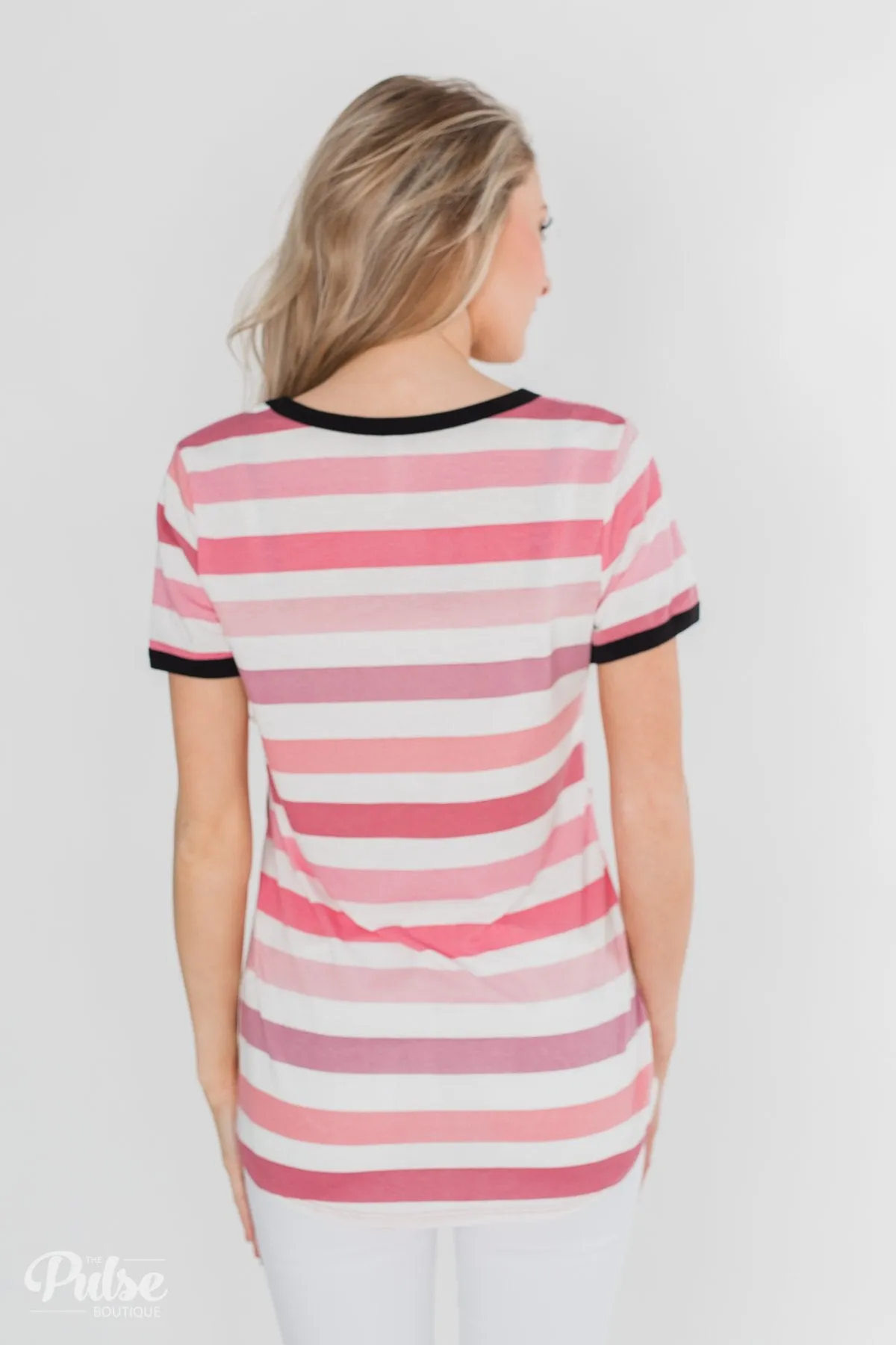 Lessons In Love Striped Pocket Top- Shades of Pink