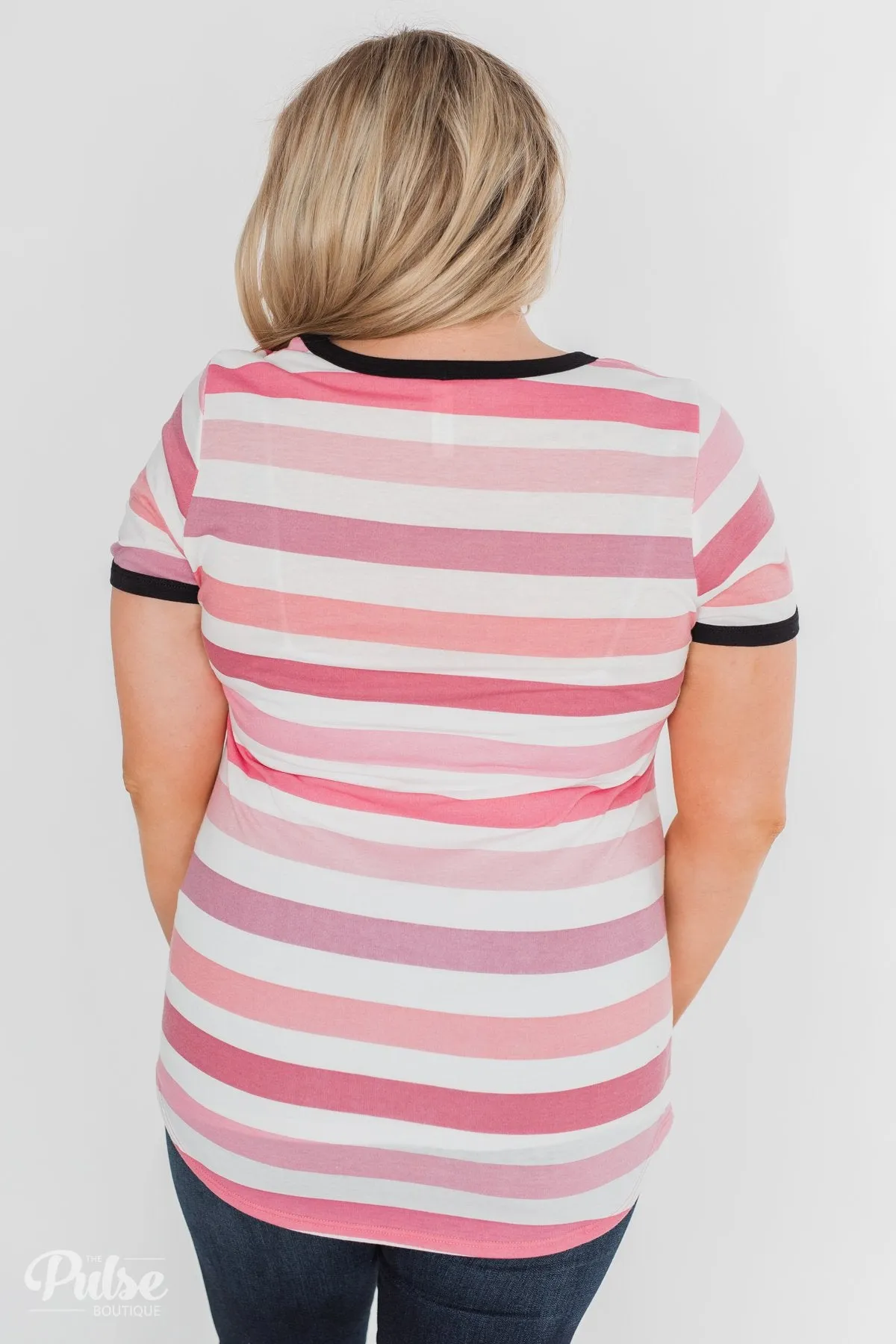 Lessons In Love Striped Pocket Top- Shades of Pink