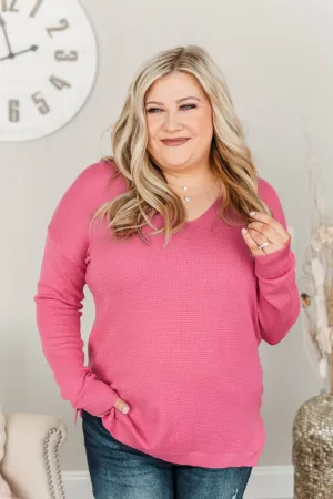 Life In Full Bloom V-Neck Knit Top- Bubblegum Pink