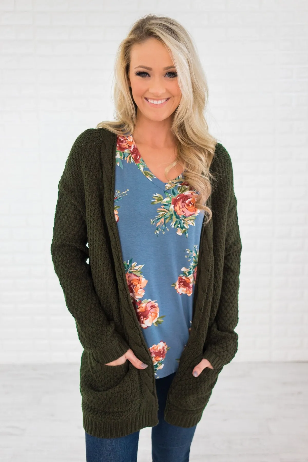 Light Blue 3/4 Sleeve Floral Top