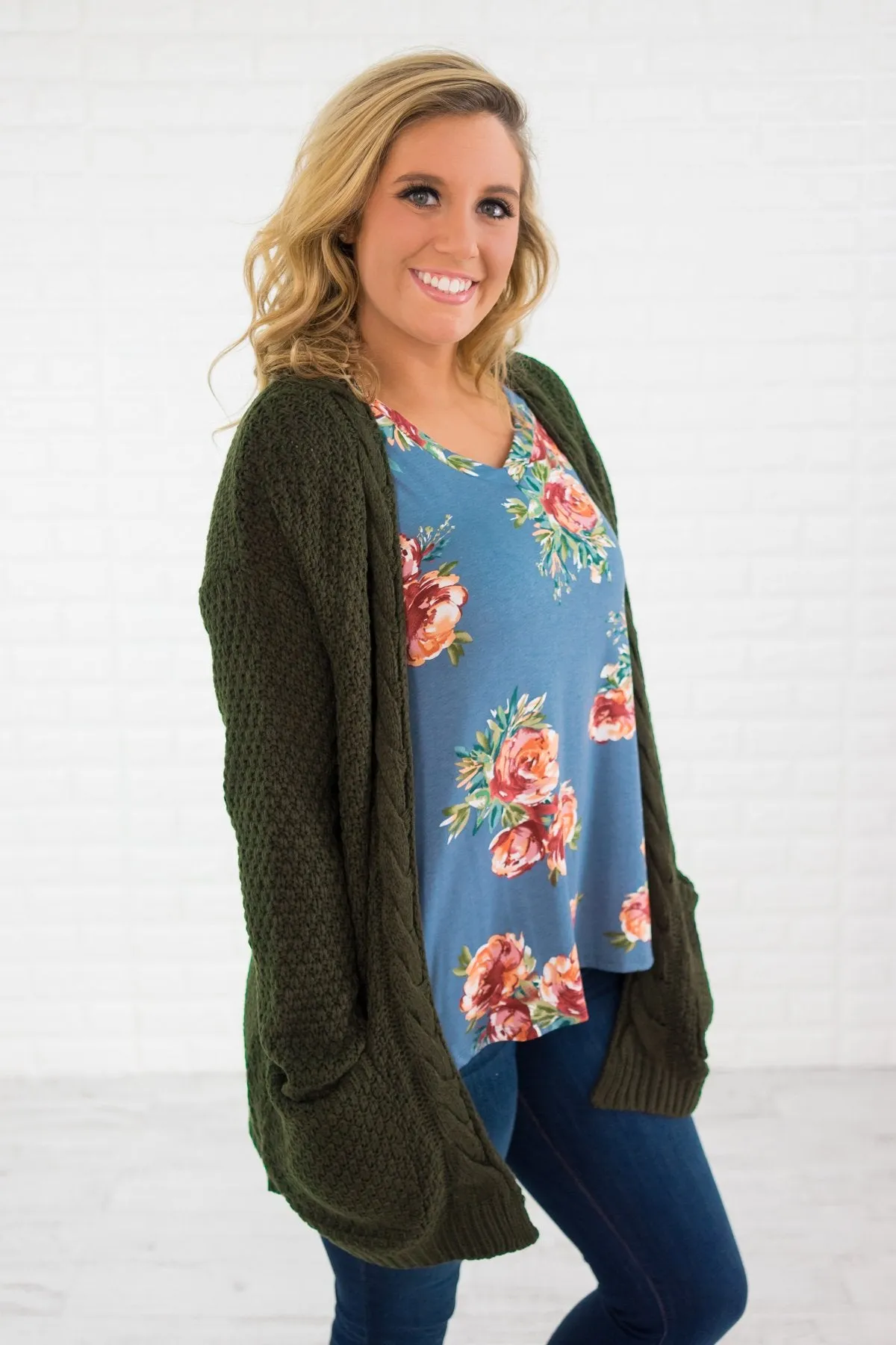 Light Blue 3/4 Sleeve Floral Top