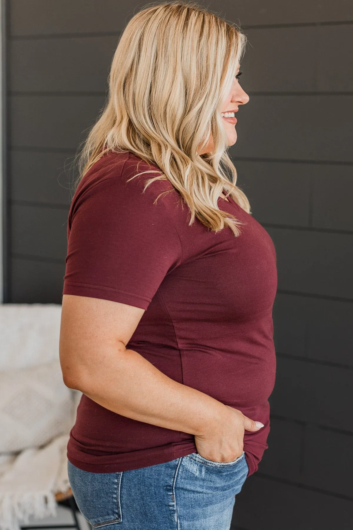 Light The Way V-Neck Top- Burgundy