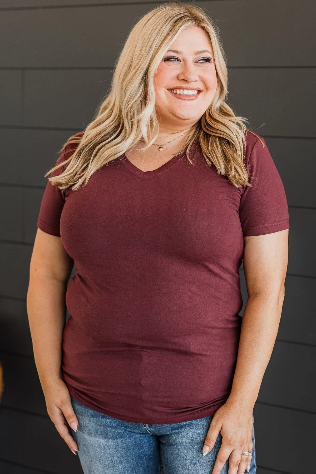 Light The Way V-Neck Top- Burgundy