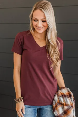 Light The Way V-Neck Top- Burgundy