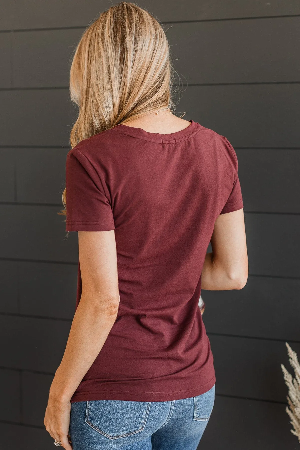 Light The Way V-Neck Top- Burgundy