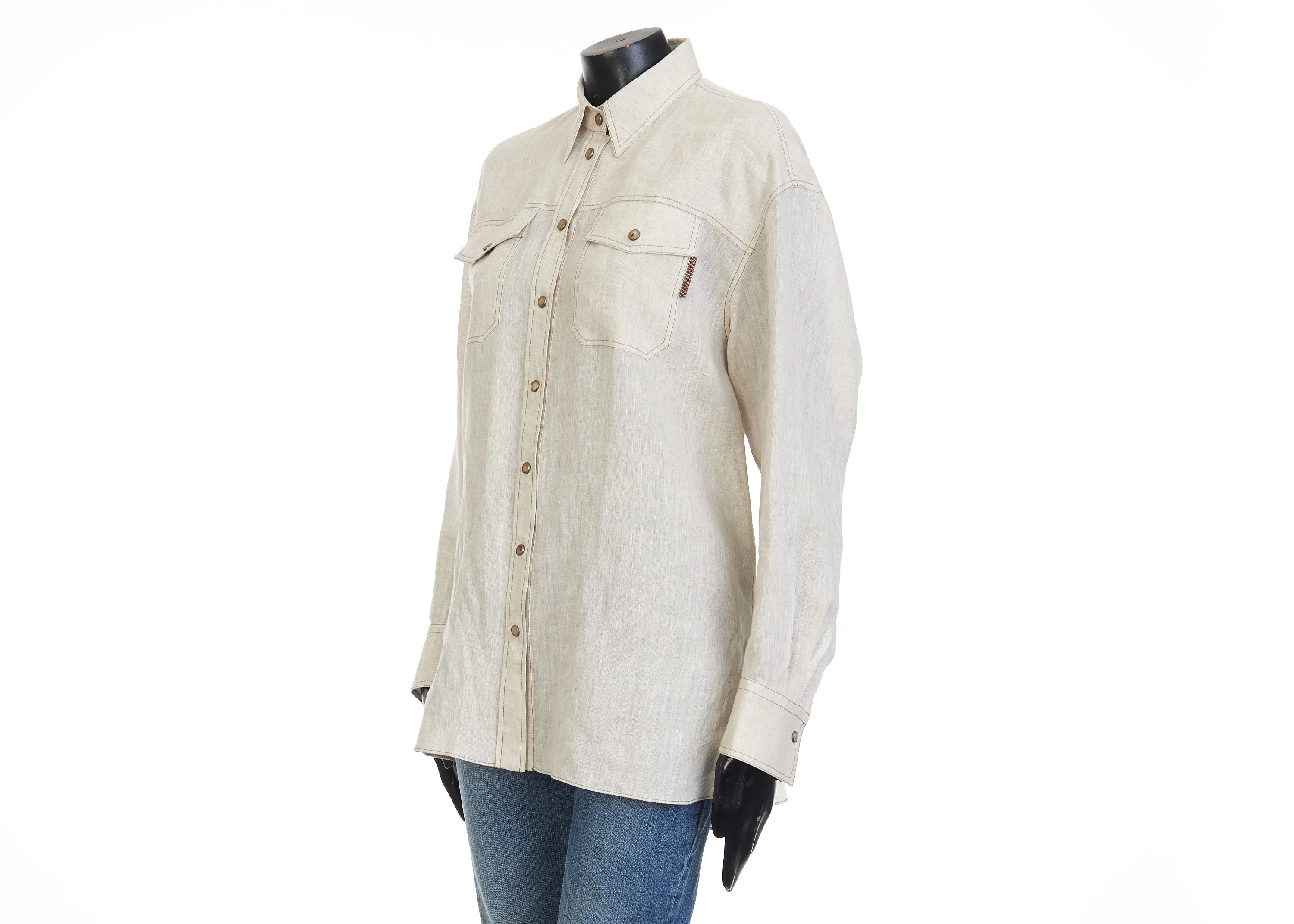 Lightweight Linen Shirt With Snap Buttons & Shiny Tab