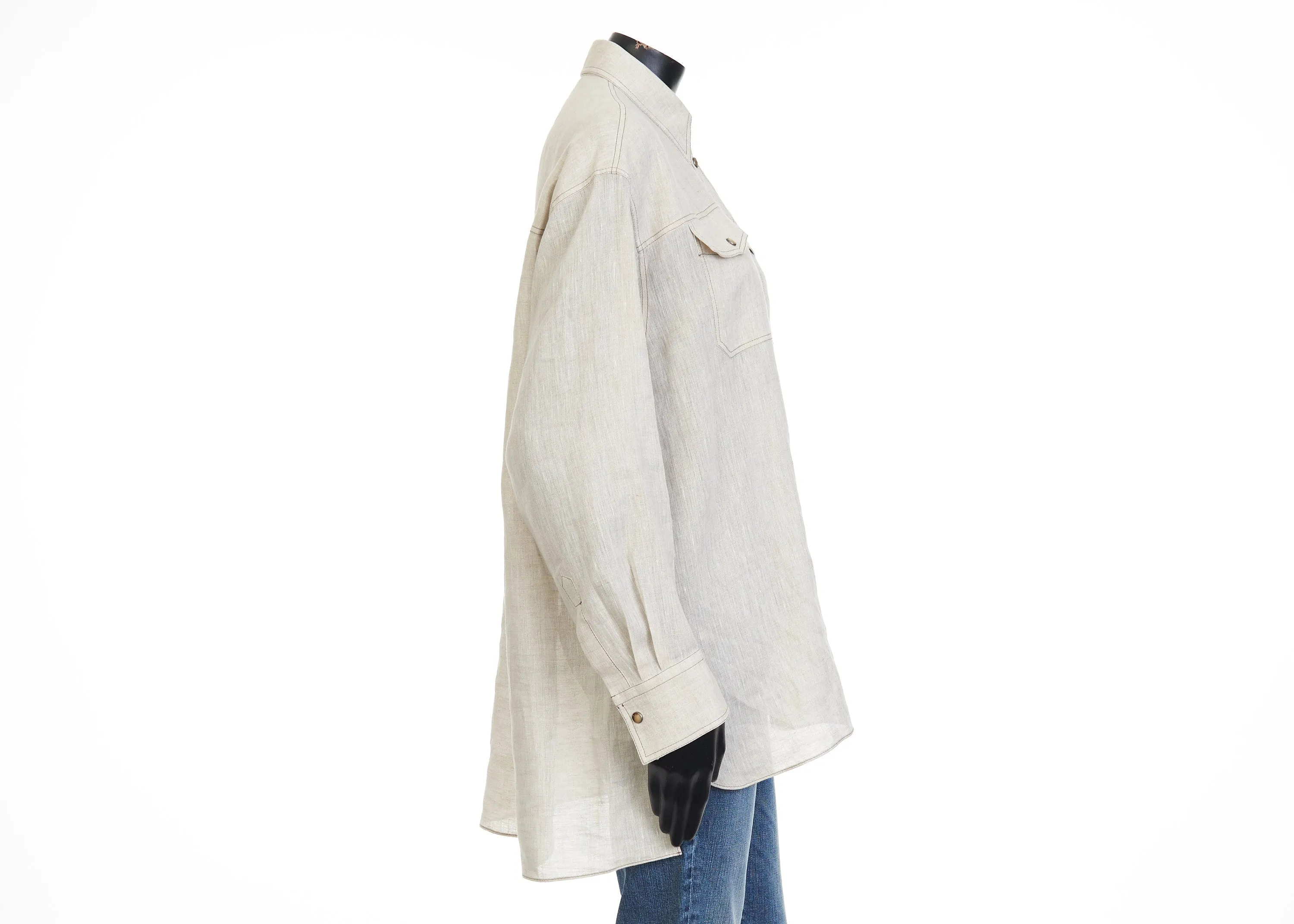 Lightweight Linen Shirt With Snap Buttons & Shiny Tab