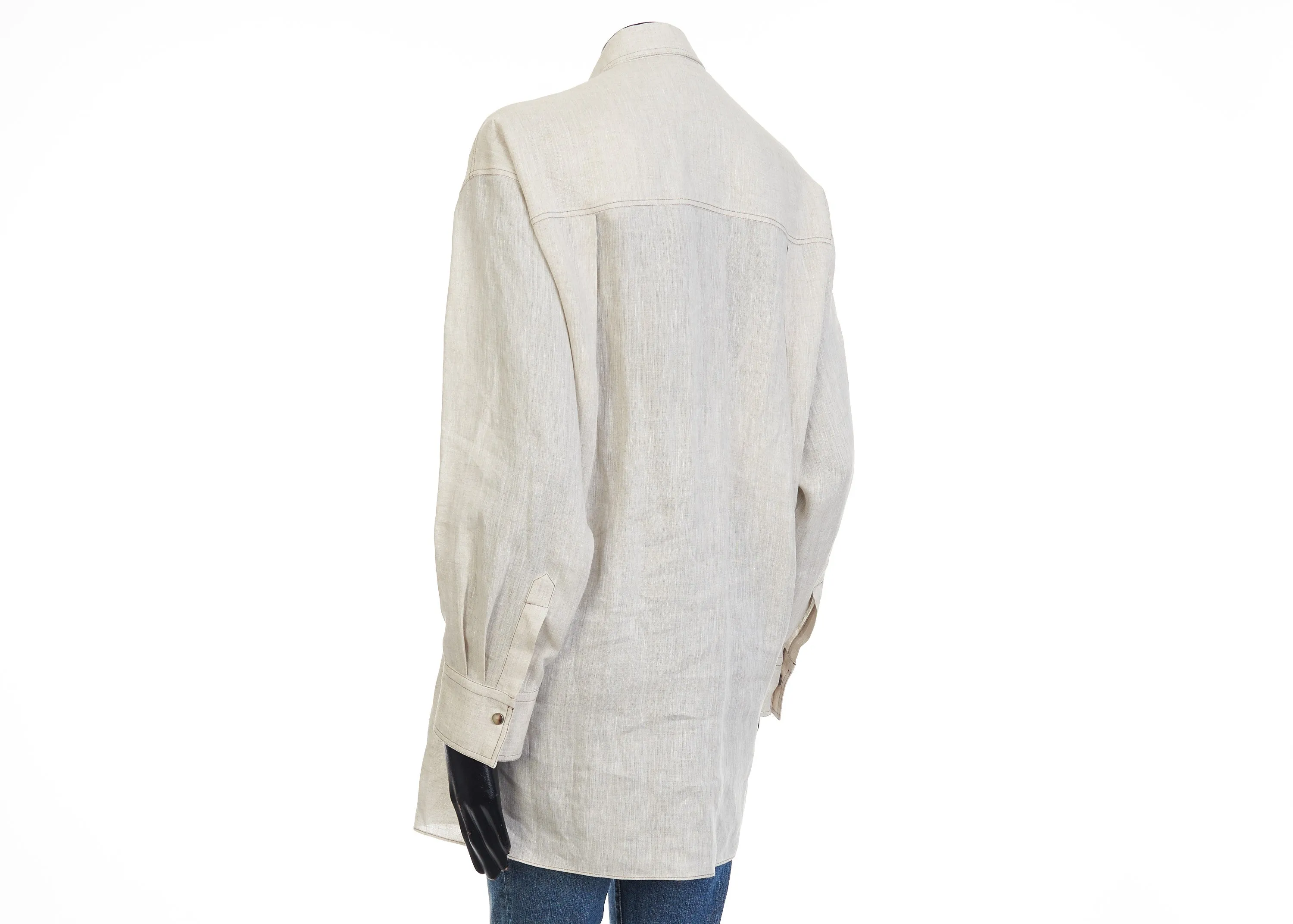 Lightweight Linen Shirt With Snap Buttons & Shiny Tab