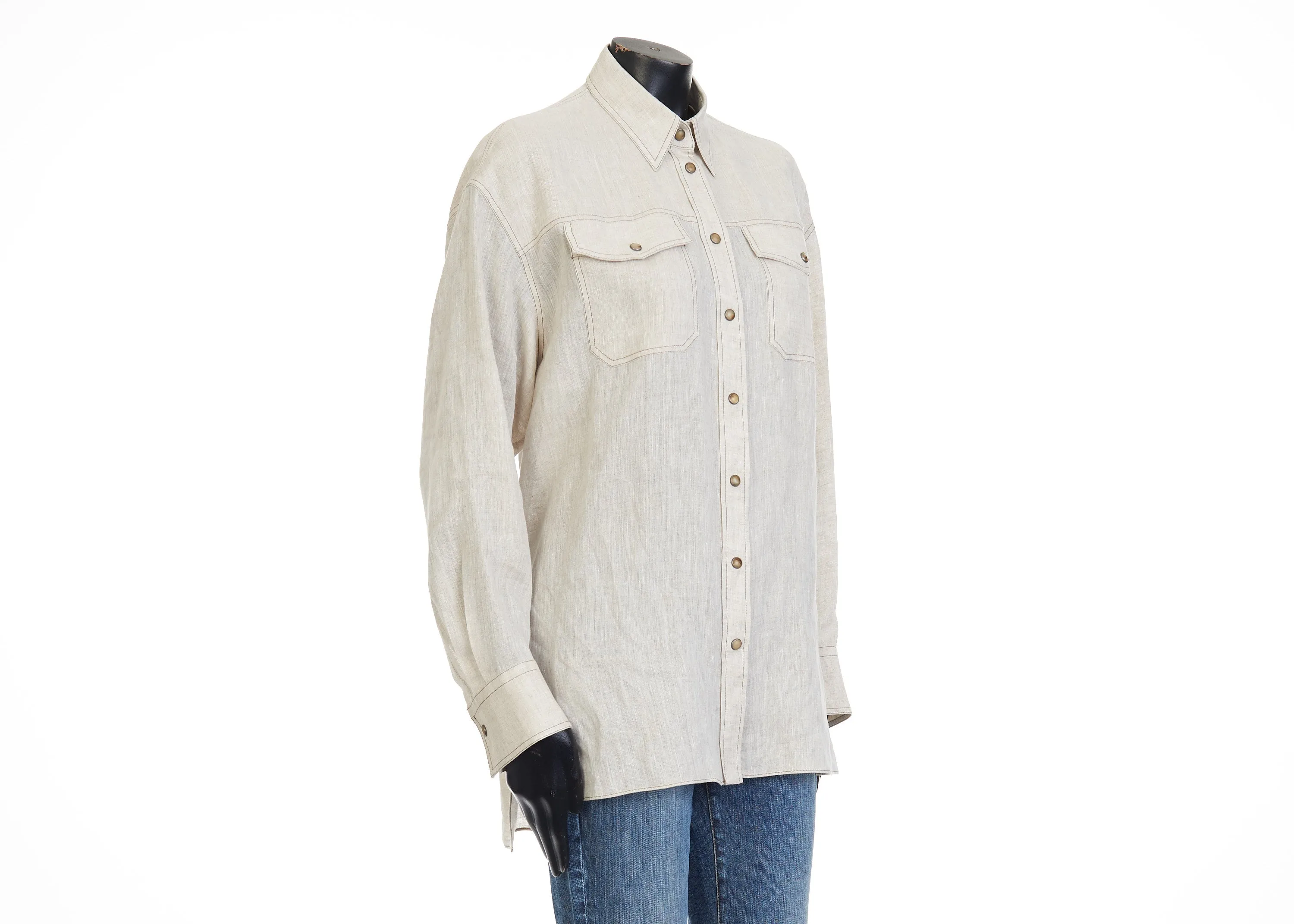 Lightweight Linen Shirt With Snap Buttons & Shiny Tab