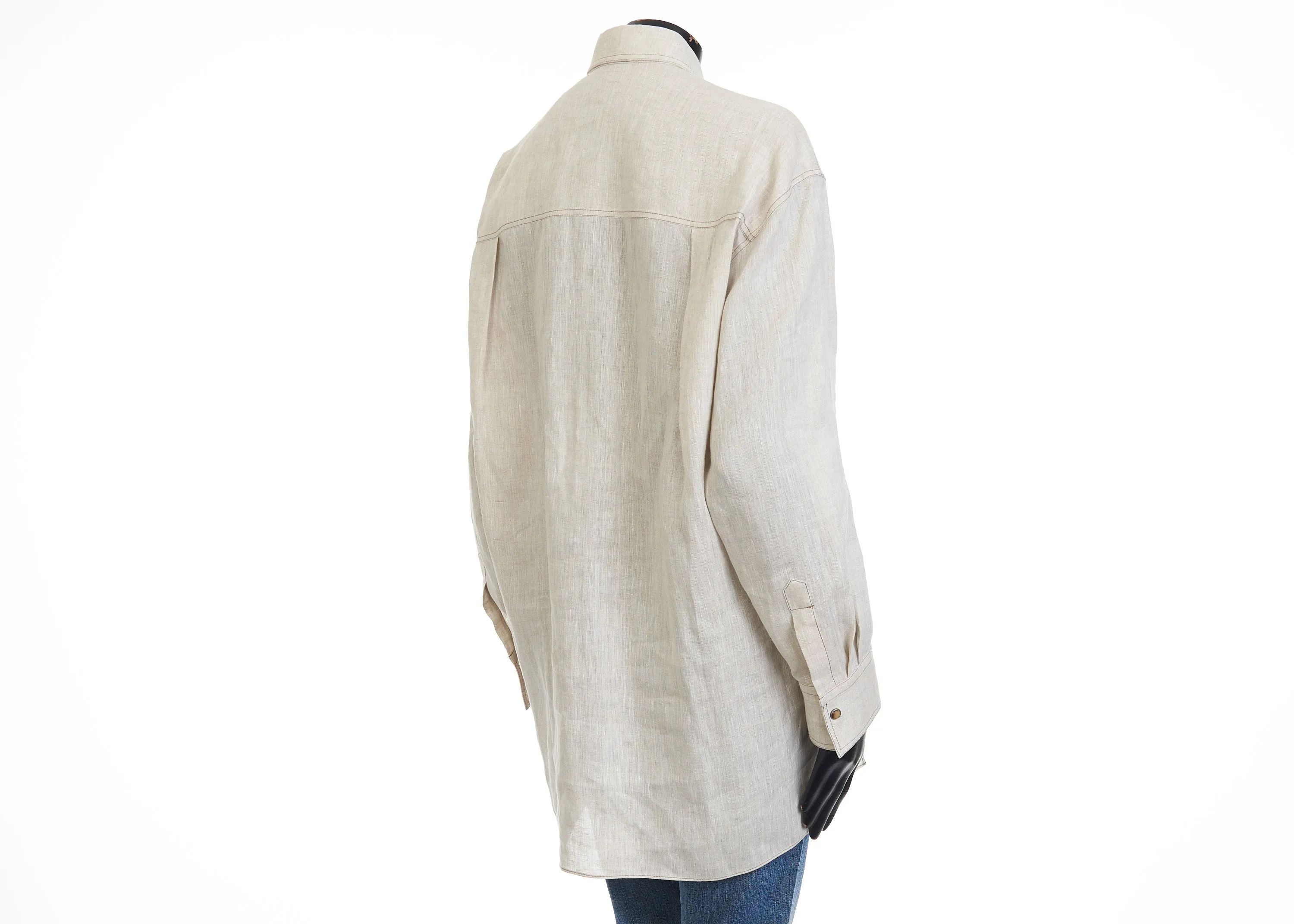 Lightweight Linen Shirt With Snap Buttons & Shiny Tab