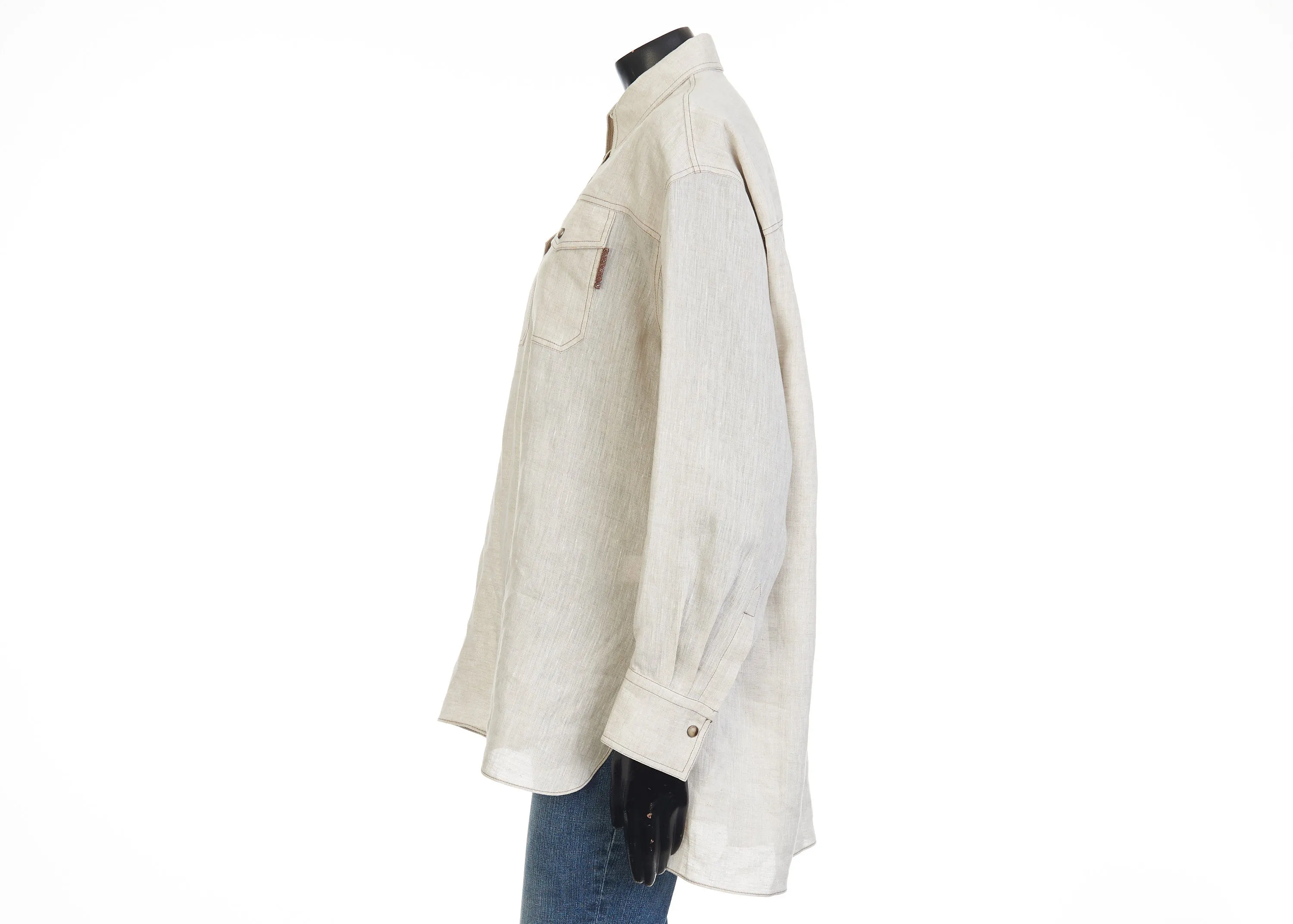 Lightweight Linen Shirt With Snap Buttons & Shiny Tab