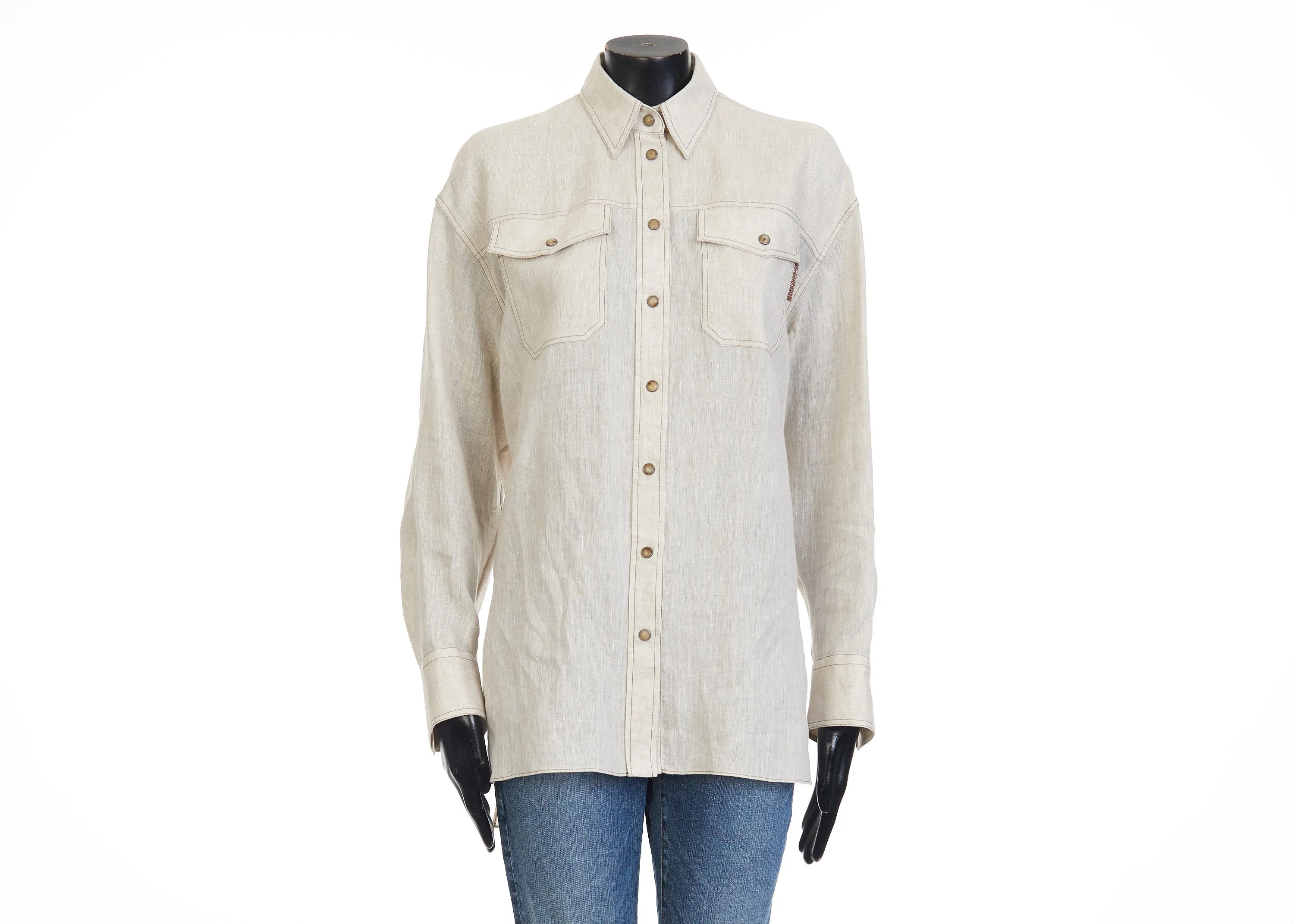 Lightweight Linen Shirt With Snap Buttons & Shiny Tab