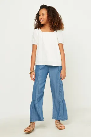 Linen Look Square Neck Puff Sleeve Top