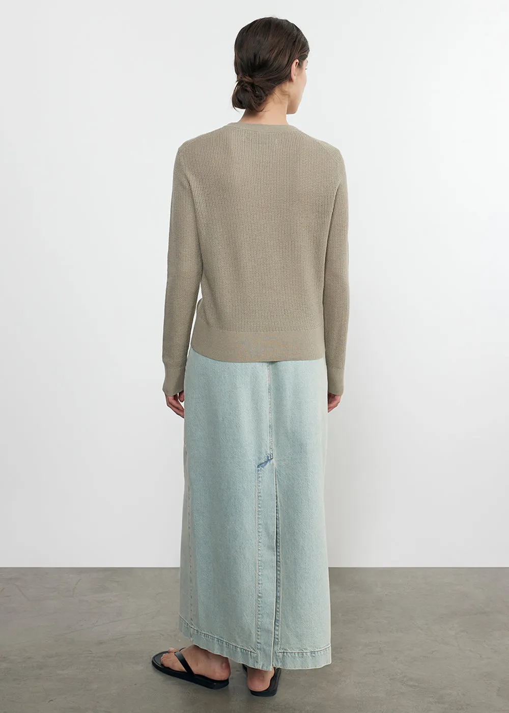 Linen Open Knit Crewneck in Ash