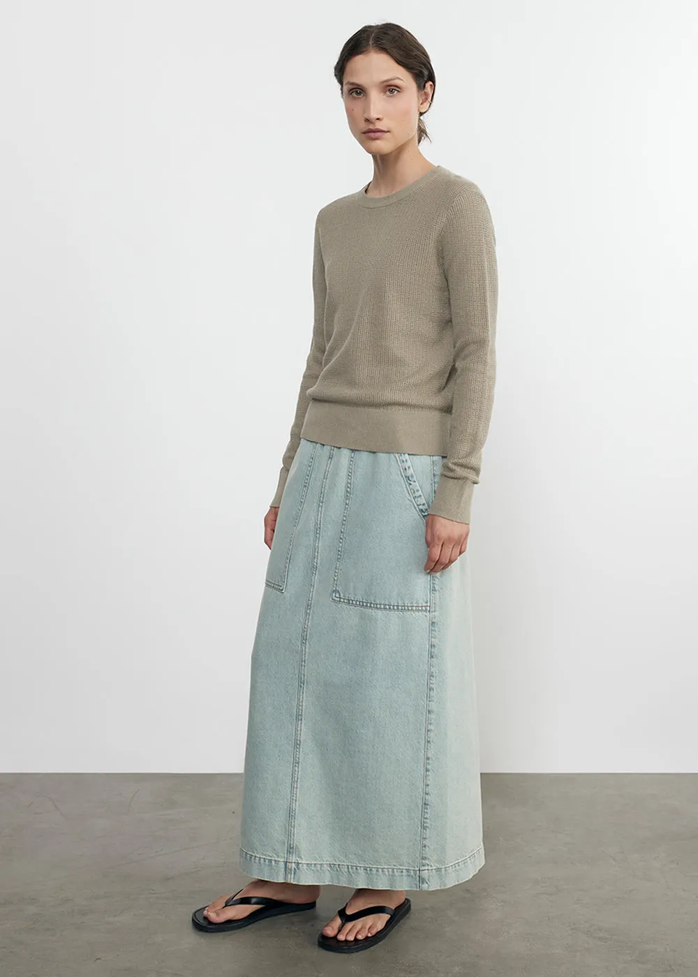 Linen Open Knit Crewneck in Ash