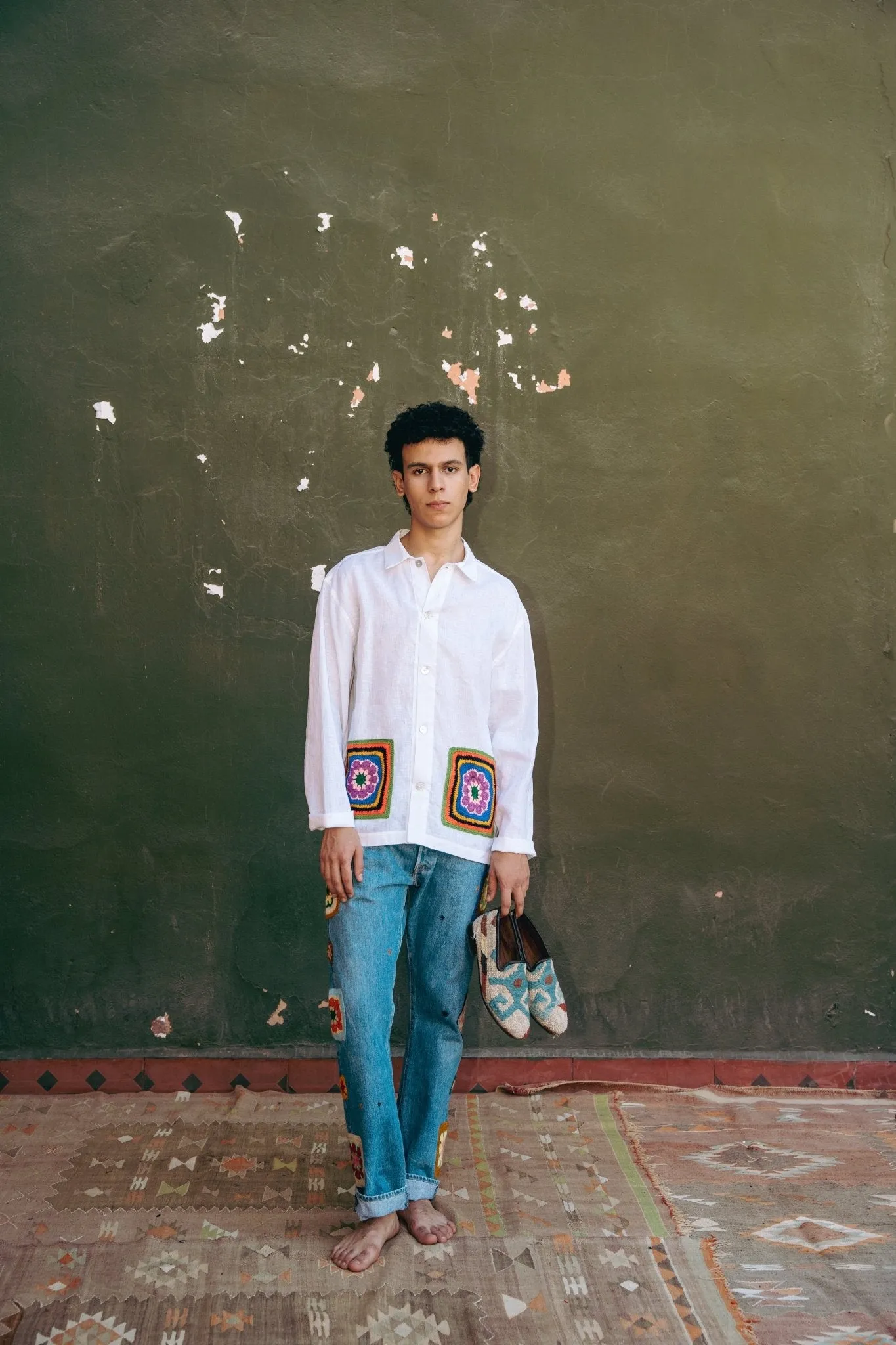 Linen Workshirt With Crochet Pockets