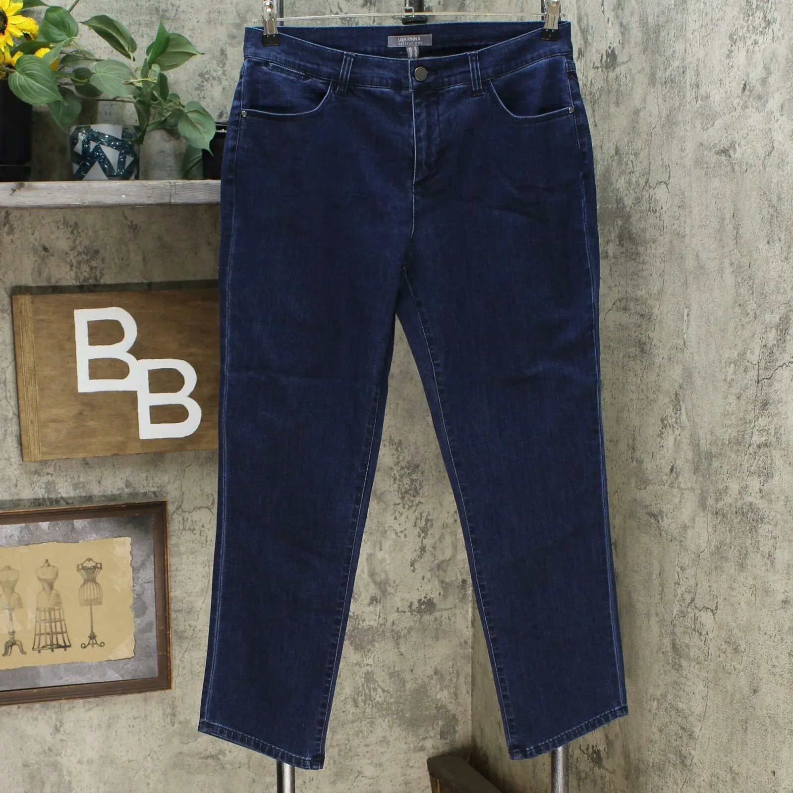 Lisa Rinna Collection Women's Boot Cut Angled Hem Jeans Dark Wash 12