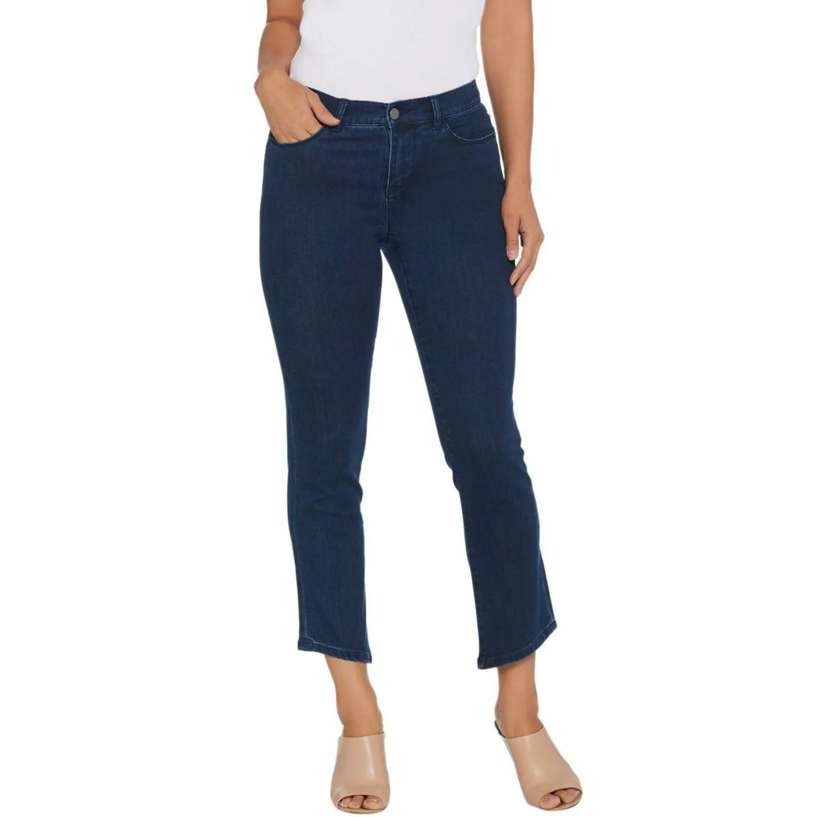 Lisa Rinna Collection Women's Boot Cut Angled Hem Jeans Dark Wash 12