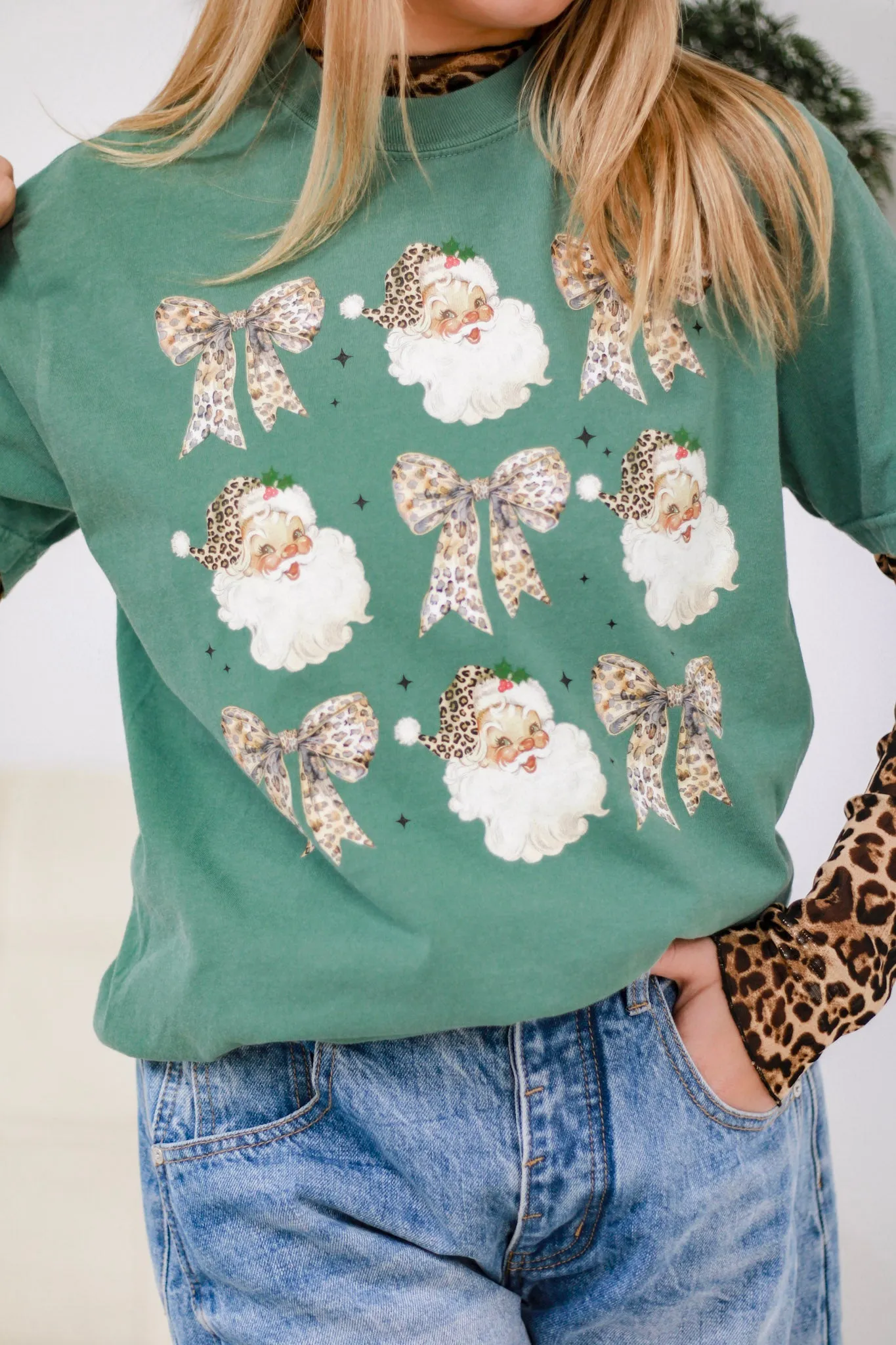 Loving Leopard Comfort Colors Santa Tee