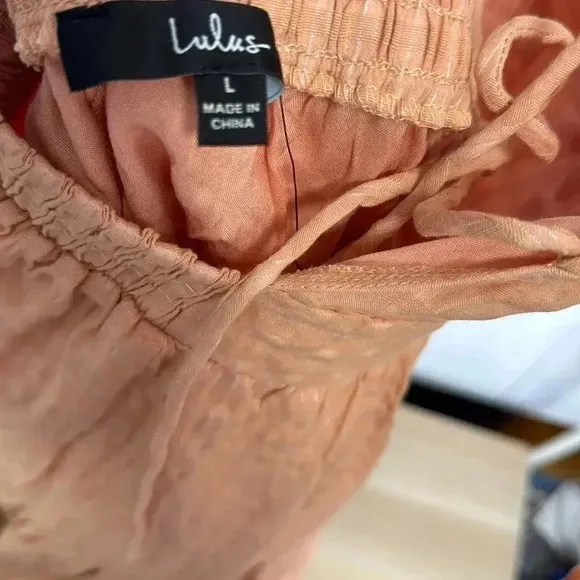 Lulus NWT Spring Equinox Peachy Plaid Backless Tiered Mini Dress Large