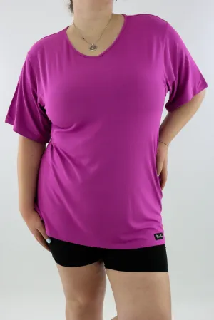 Magenta - T-shirt - V-neck - Long - Wide Sleeve