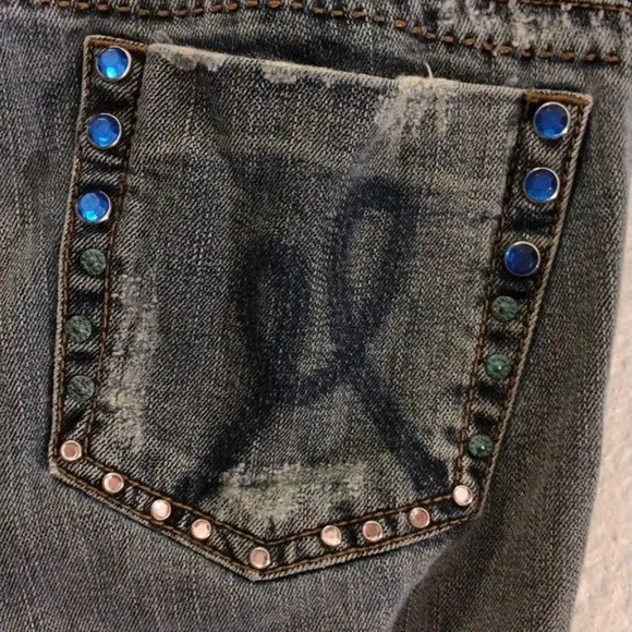 Marlow Original Jeans Straight Leg Distressed Frayed AMAZING DETAILS Blue Jeans