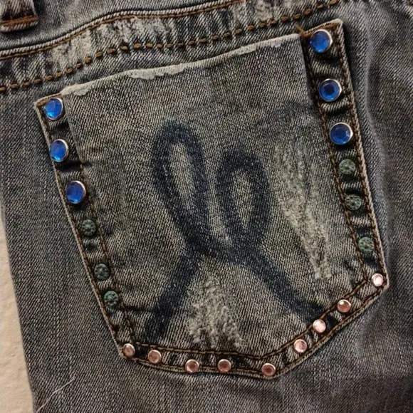 Marlow Original Jeans Straight Leg Distressed Frayed AMAZING DETAILS Blue Jeans