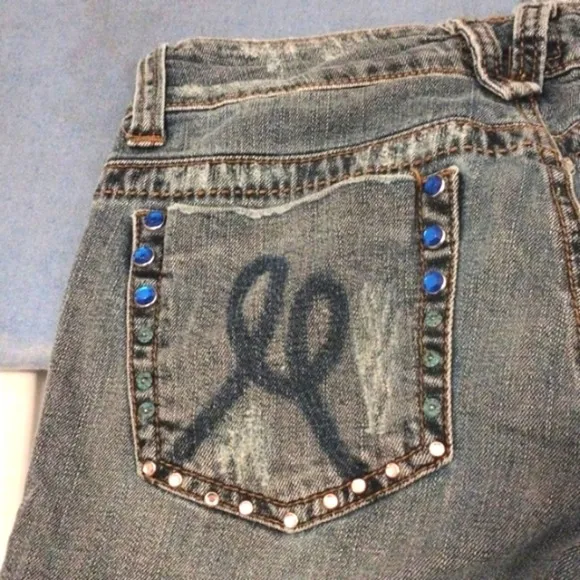Marlow Original Jeans Straight Leg Distressed Frayed AMAZING DETAILS Blue Jeans
