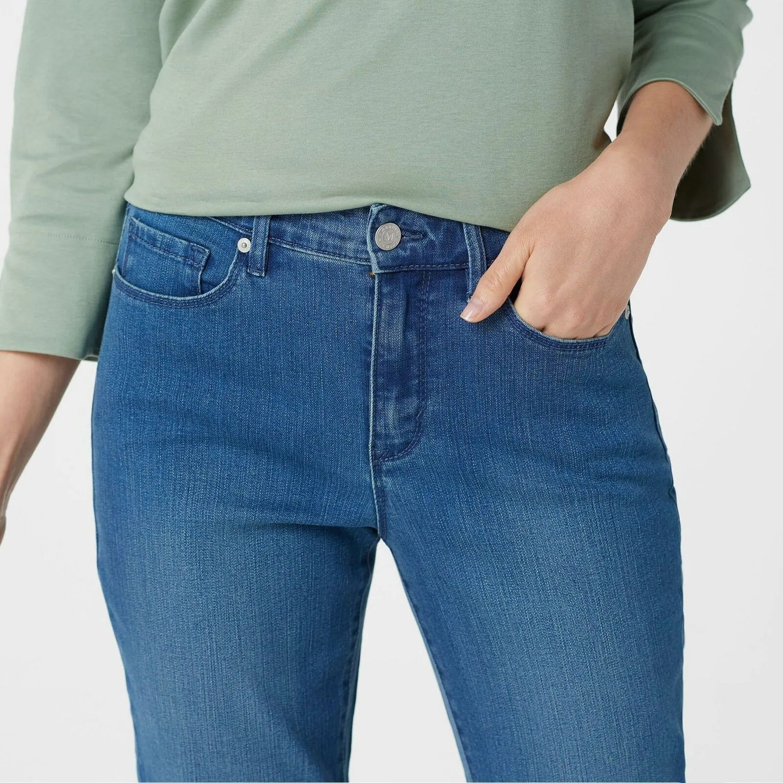 Martha Stewart Petite 5-Pocket Cuffed Girlfriend Ankle Jeans