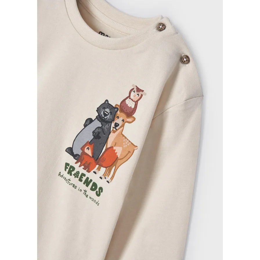 Mayoral Long Sleeve Friends Adventures in the Woods Shirt - Light Khaki