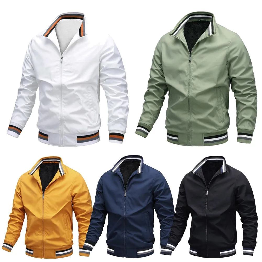 Men Bomber Jackets Plus Velvet Full Zip Coat