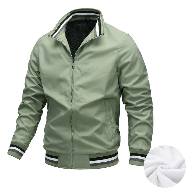 Men Bomber Jackets Plus Velvet Full Zip Coat