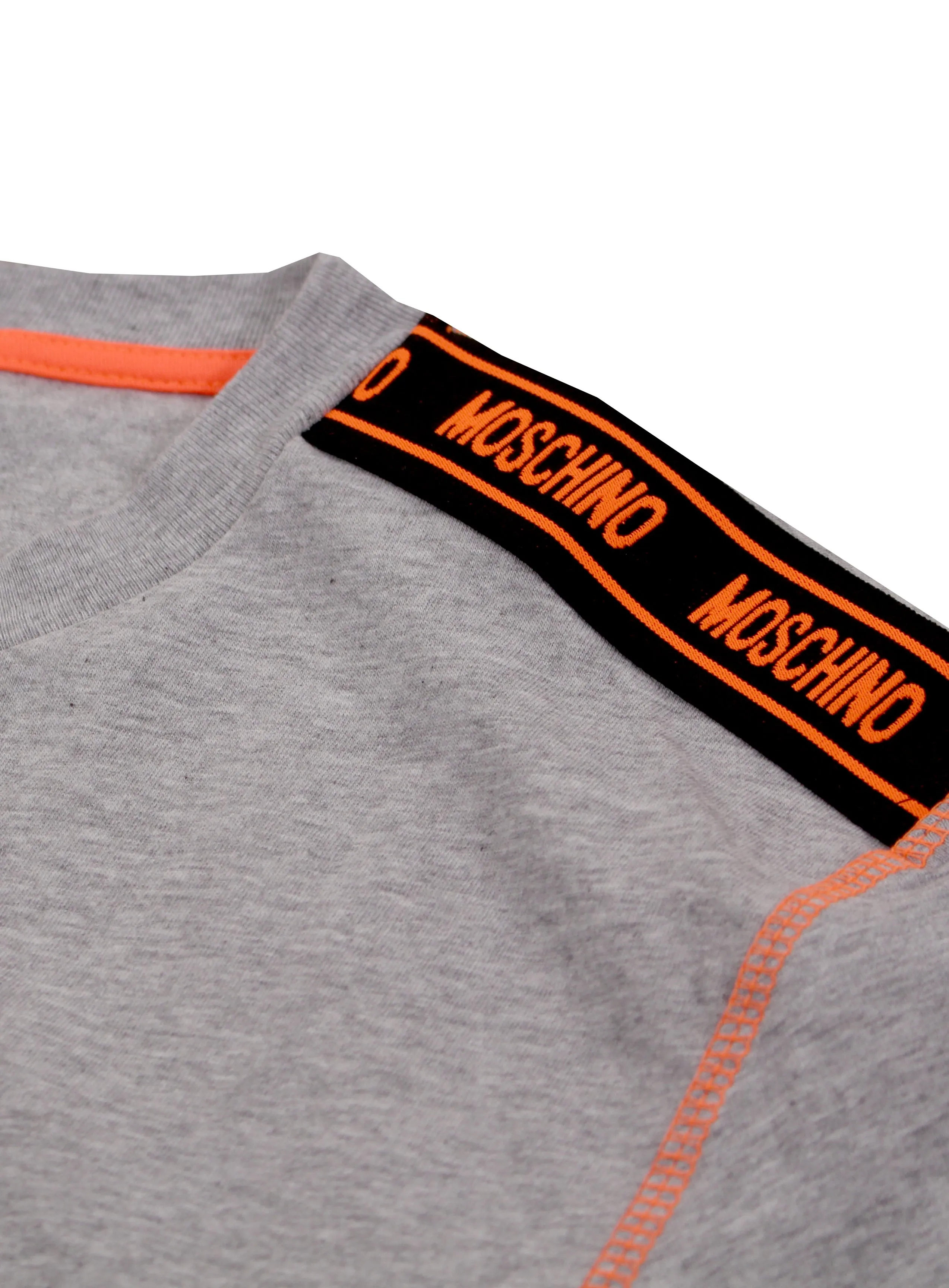 Men's Short Sleeve Moschino with Orange Side Stripe Tee Shirt-Grey