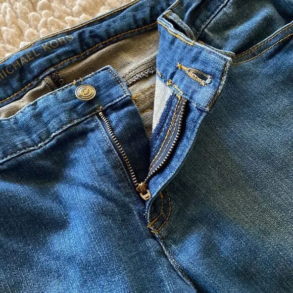 Michael Kors Blue Wash Women’s Size 12P Bootcut Straight Leg Gold Studded Jeans
