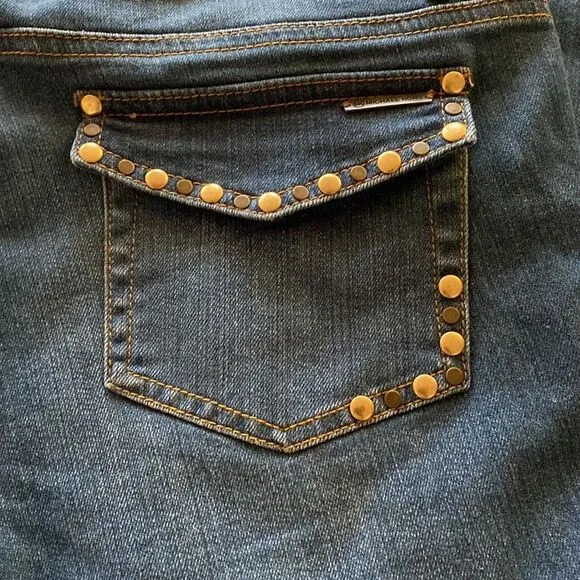 Michael Kors Blue Wash Women’s Size 12P Bootcut Straight Leg Gold Studded Jeans