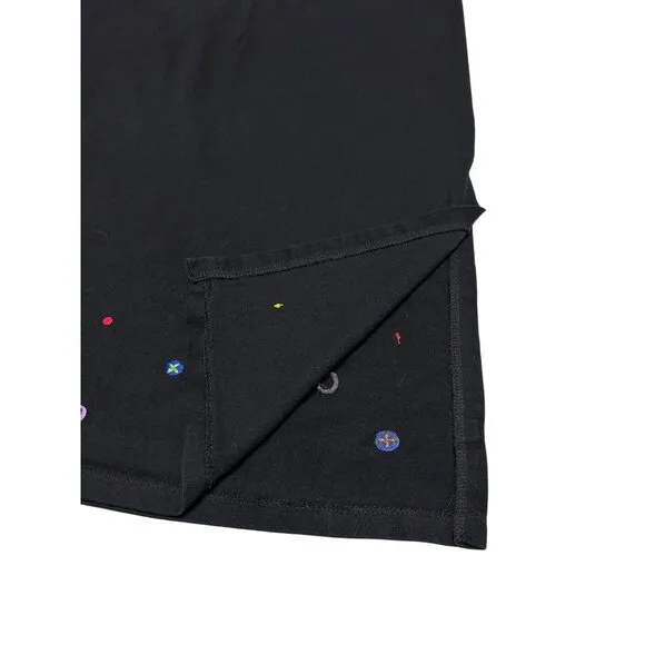 Michael Simon Black Skirt P/S Fruit Embroidery Cotton Elastic Waist Womens