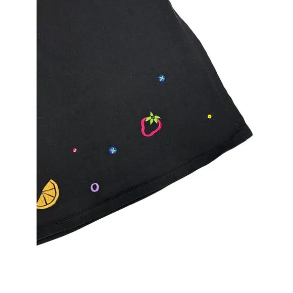 Michael Simon Black Skirt P/S Fruit Embroidery Cotton Elastic Waist Womens