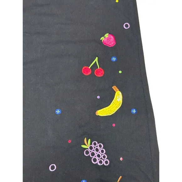 Michael Simon Black Skirt P/S Fruit Embroidery Cotton Elastic Waist Womens