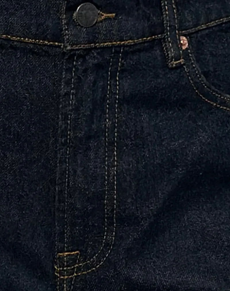 Mid Rise Turn Up Straight Jeans in Indigo