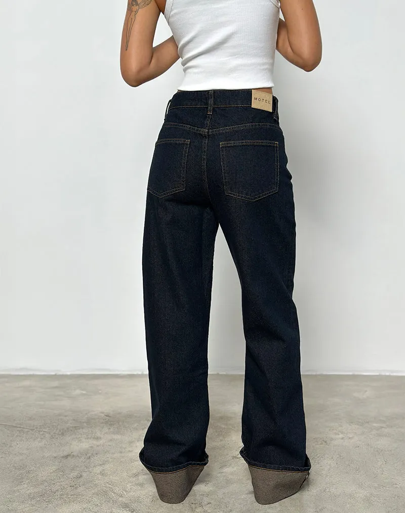Mid Rise Turn Up Straight Jeans in Indigo