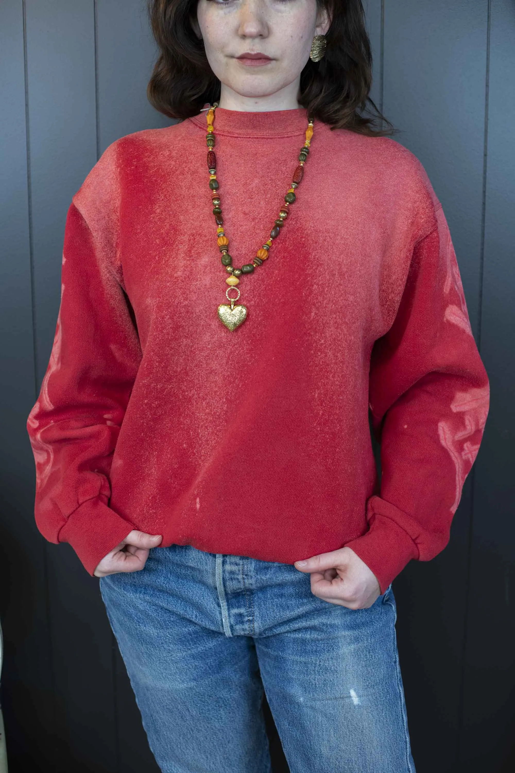 Mode Edit: Red Sweatshirt With Bleached Out Mara Logo - Size L